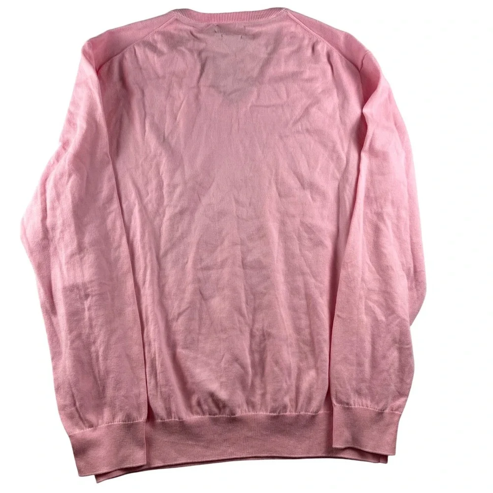 Polo Ralph Lauren Pink Pima Cotton V-Neck Sweater Mens Large Navy Pony Logo